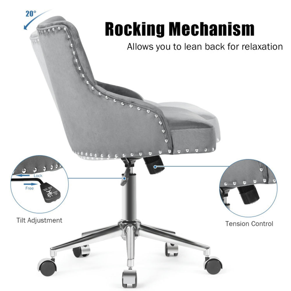 Hommoo Tufted Upholstered Swivel Computer Desk Chair with Nailed Tri-Gray, Home Office Computer Desk Chair Image 5