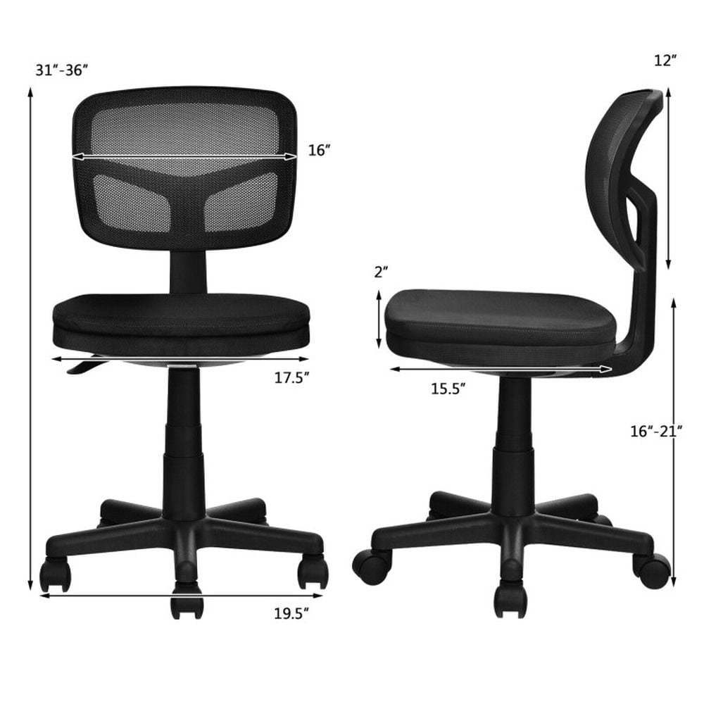 Hommoo Armless Computer Chair with Height Adjustment and Breathable Mesh for Home Office-Black, Home Office Computer Image 3