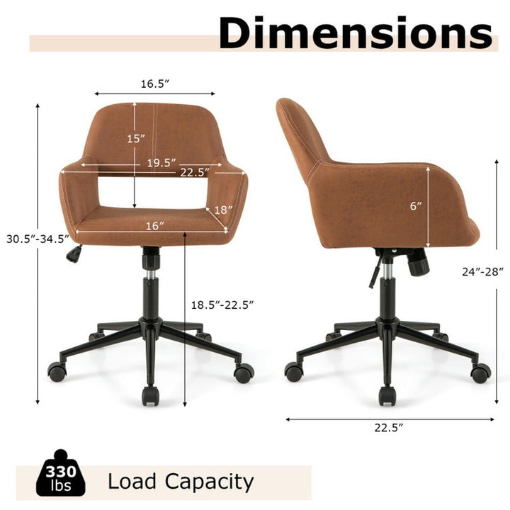 Hommoo Mid Century Office Chair Faux Leather with Armrests-Brown, Home Office Computer Desk Chair, Small Office Chair Image 4