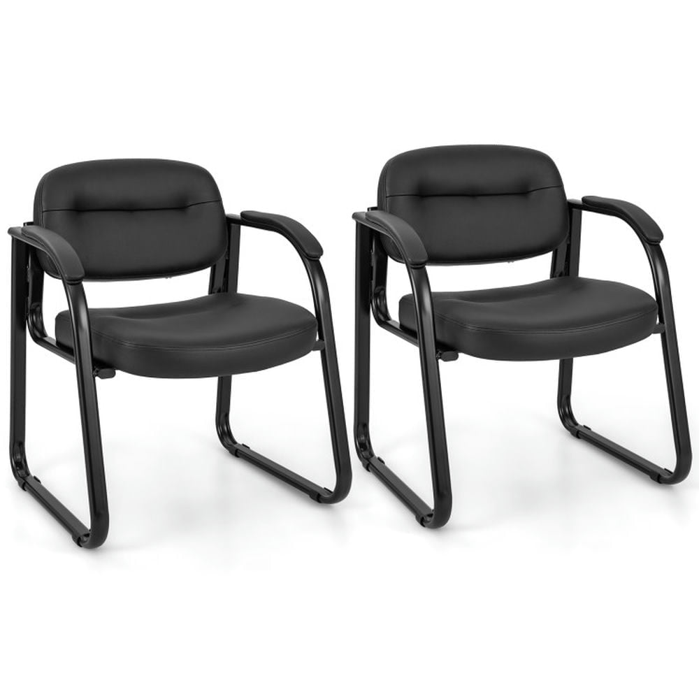 Hommoo Waiting Room Chair Set of 2 Reception Chairs with Sled Base and Padded Arm Rest-Black, Home Office Computer Desk Image 1