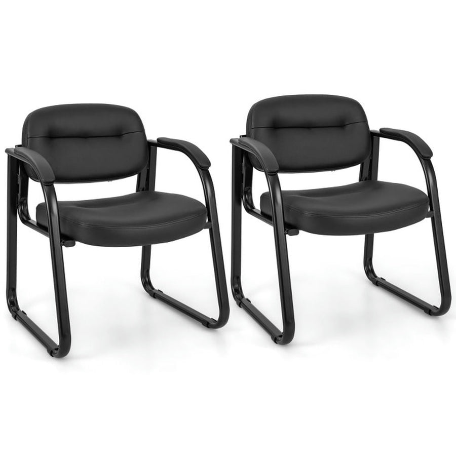 Hommoo Waiting Room Chair Set of 2 Reception Chairs with Sled Base and Padded Arm Rest-Black, Home Office Computer Desk Image 1