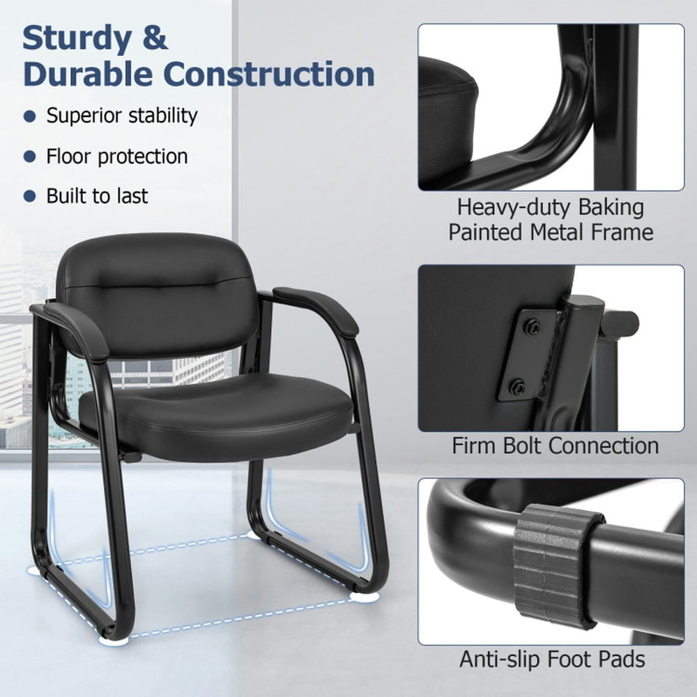 Hommoo Waiting Room Chair Set of 2 Reception Chairs with Sled Base and Padded Arm Rest-Black, Home Office Computer Desk Image 2