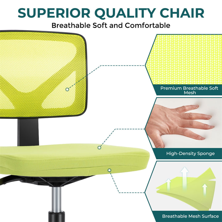 Hommoo Office Computer Desk Chair, Ergonomic Low Back Mesh Rolling Work Swivel Chair with Wheels, Armless, Yellow Image 3