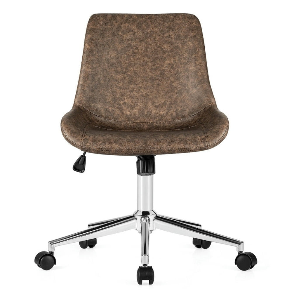 Hommoo Leather Armless Adjustable Mid-Back Office Chair, Home Office Computer Desk Chair, Small Office Chair for Image 1