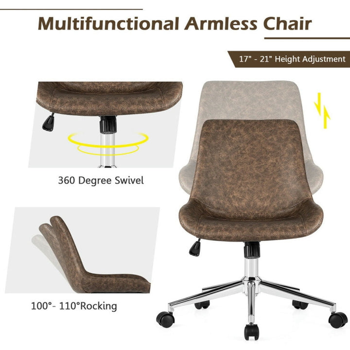 Hommoo Leather Armless Adjustable Mid-Back Office Chair, Home Office Computer Desk Chair, Small Office Chair for Image 3