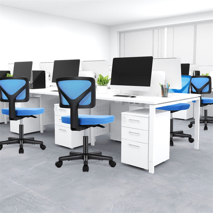 Hommoo Office Computer Desk Chair, Ergonomic Low Back Mesh Rolling Work Swivel Chair with Wheels, Armless, Blue Image 1