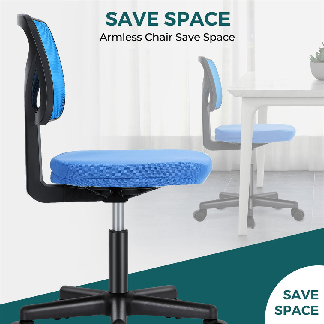 Hommoo Office Computer Desk Chair, Ergonomic Low Back Mesh Rolling Work Swivel Chair with Wheels, Armless, Blue Image 2