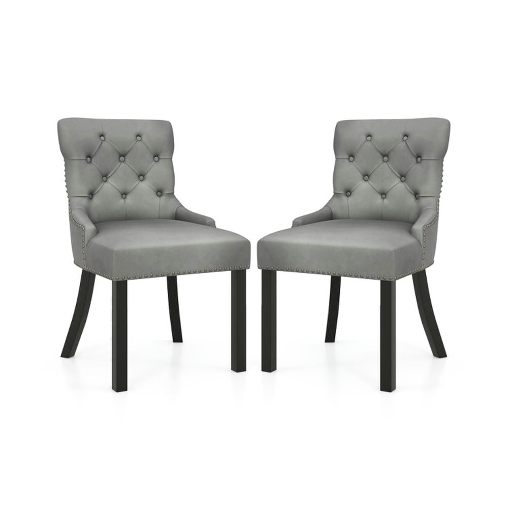 Hommoo Dining Chair,Dinner Chair,Upholstered Dining Chairs Set of 2 Tufted Wingback Chairs with Rubber Wood Legs-Gray Image 1