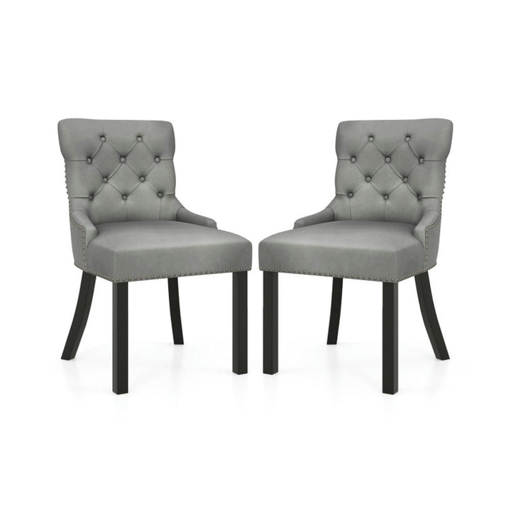 Hommoo Dining Chair,Dinner Chair,Upholstered Dining Chairs Set of 2 Tufted Wingback Chairs with Rubber Wood Legs-Gray Image 1