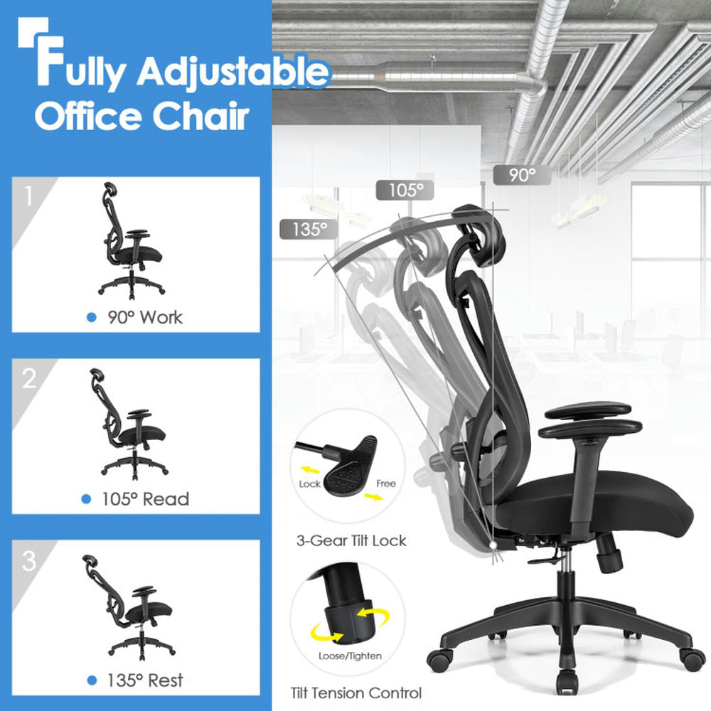 Hommoo High Back Mesh Executive Chair with Adjustable Lumbar Support, Home Office Computer Desk Chair, Small Office Image 2