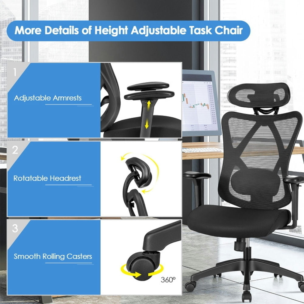 Hommoo High Back Mesh Executive Chair with Adjustable Lumbar Support, Home Office Computer Desk Chair, Small Office Image 5