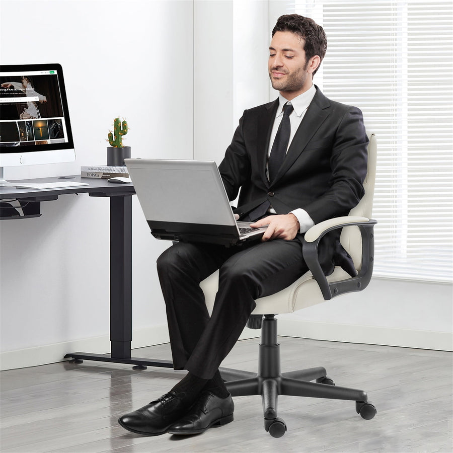 Hommoo Mid-Back Office Chair, Featuring Upholstered PU Leather, with Armrests, Ideal for Home or Desk Use, Available in Image 1