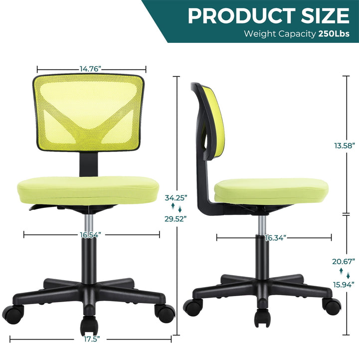 Hommoo Office Computer Desk Chair, Ergonomic Low Back Mesh Rolling Work Swivel Chair with Wheels, Armless, Yellow Image 6