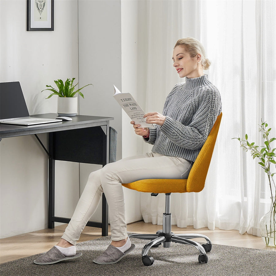 Hommoo Office Desk Chair - Modern, Adjustable, Swivel Fabric Design with Wheels, Computer Chair for Small Spaces, Yellow Image 1