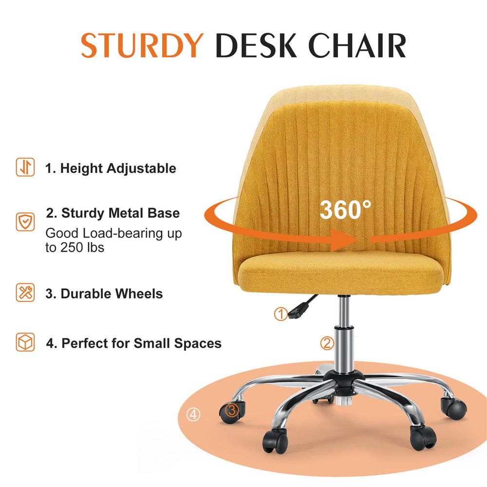 Hommoo Office Desk Chair - Modern, Adjustable, Swivel Fabric Design with Wheels, Computer Chair for Small Spaces, Yellow Image 2