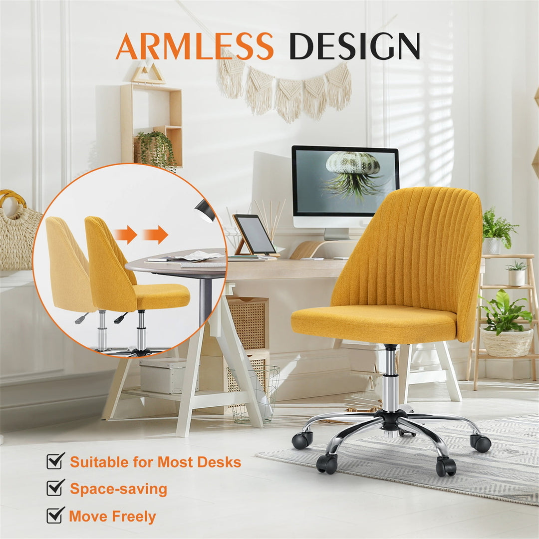 Hommoo Office Desk Chair - Modern, Adjustable, Swivel Fabric Design with Wheels, Computer Chair for Small Spaces, Yellow Image 3