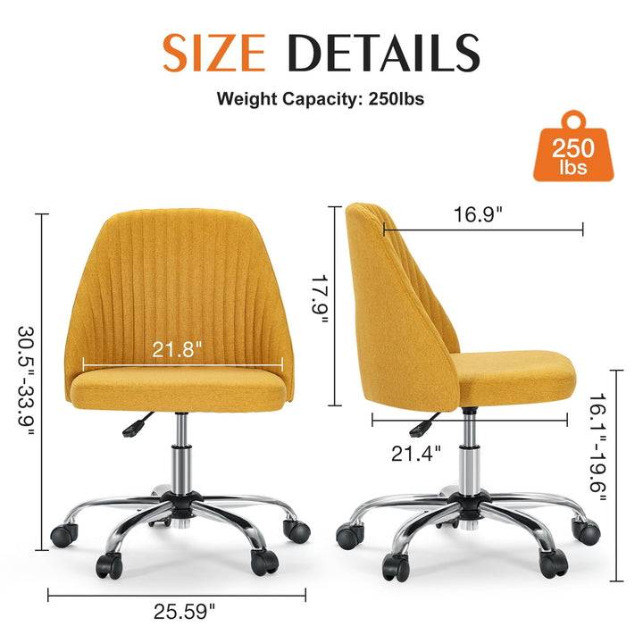 Hommoo Office Desk Chair - Modern, Adjustable, Swivel Fabric Design with Wheels, Computer Chair for Small Spaces, Yellow Image 4