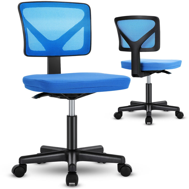 Hommoo Office Computer Desk Chair, Ergonomic Low Back Mesh Rolling Work Swivel Chair with Wheels, Armless, Blue Image 5