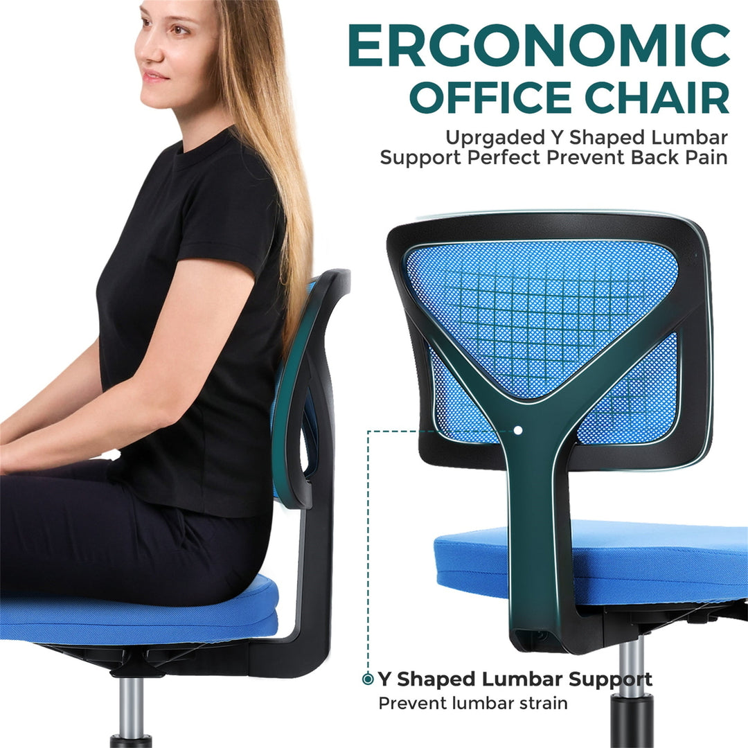 Hommoo Office Computer Desk Chair, Ergonomic Low Back Mesh Rolling Work Swivel Chair with Wheels, Armless, Blue Image 6