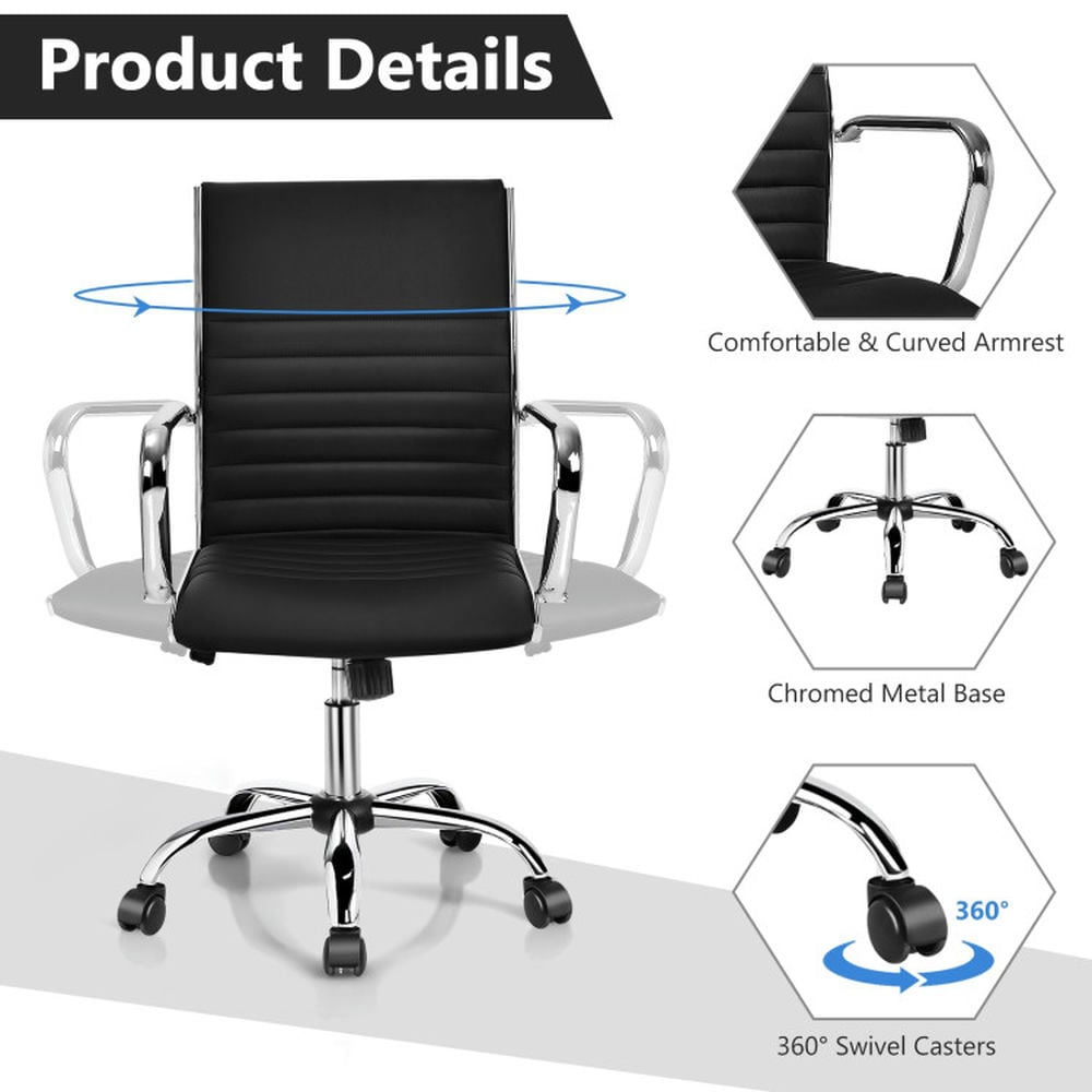 Hommoo High Back Ribbed Office Chair with Armrests-Black, Home Office Computer Desk Chair, Small Office Chair for Image 2