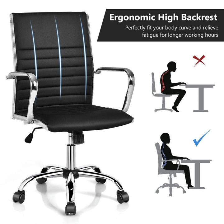 Hommoo High Back Ribbed Office Chair with Armrests-Black, Home Office Computer Desk Chair, Small Office Chair for Image 3