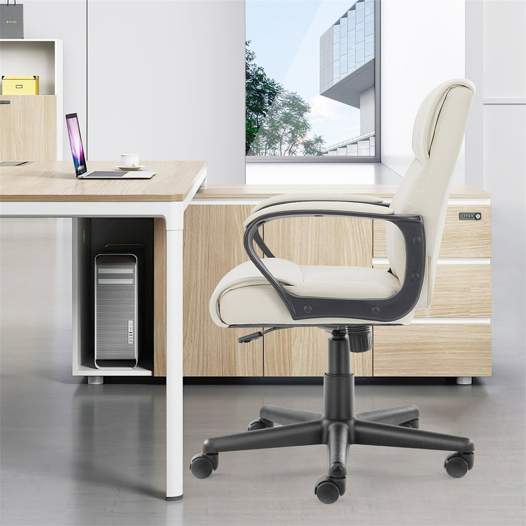 Hommoo Mid-Back Office Chair, Featuring Upholstered PU Leather, with Armrests, Ideal for Home or Desk Use, Available in Image 7