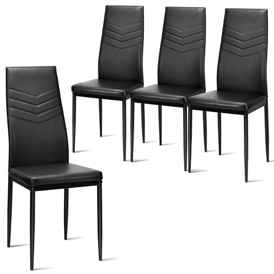 Hommoo Modern High Back Dining Room Side Chair, Lounge Chair Set of 4 with PVC Leather and Non-Slip Feet Pads, Black Image 1