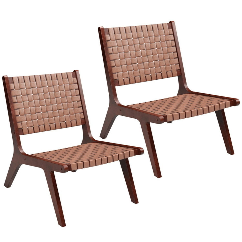 Hommoo Set of 1/2 Woven Leather Accent Chairs with Wood Frame-Set of 2, Image 1