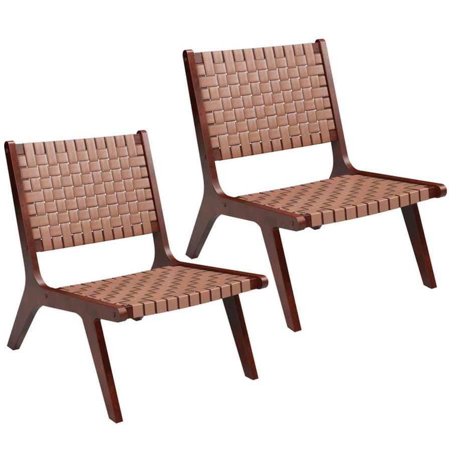 Hommoo Set of 1/2 Woven Leather Accent Chairs with Wood Frame-Set of 2, Image 1