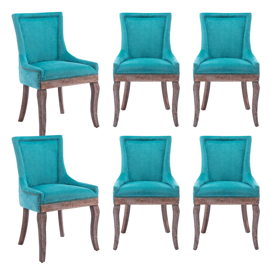 Hommoo Thickened Fabric Dining Chairs Set of 6, Farmhouse Tufted Modern Upholstered Ultra Side Chairs Blue Image 1