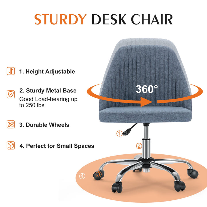 Hommoo Office Desk Chair - Modern, Adjustable, Swivel Fabric Design with Wheels, Blue Image 5