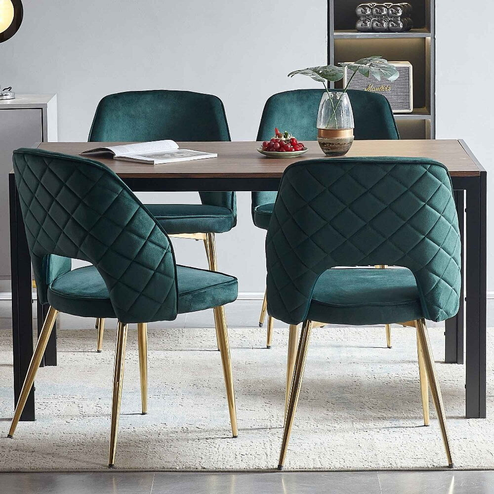 Hommoo Club Guest Chairs,Dark Green Velvet Dining Chairs with Metal Legs and Hollow Back Upholstered Dining Chairs Set Image 1