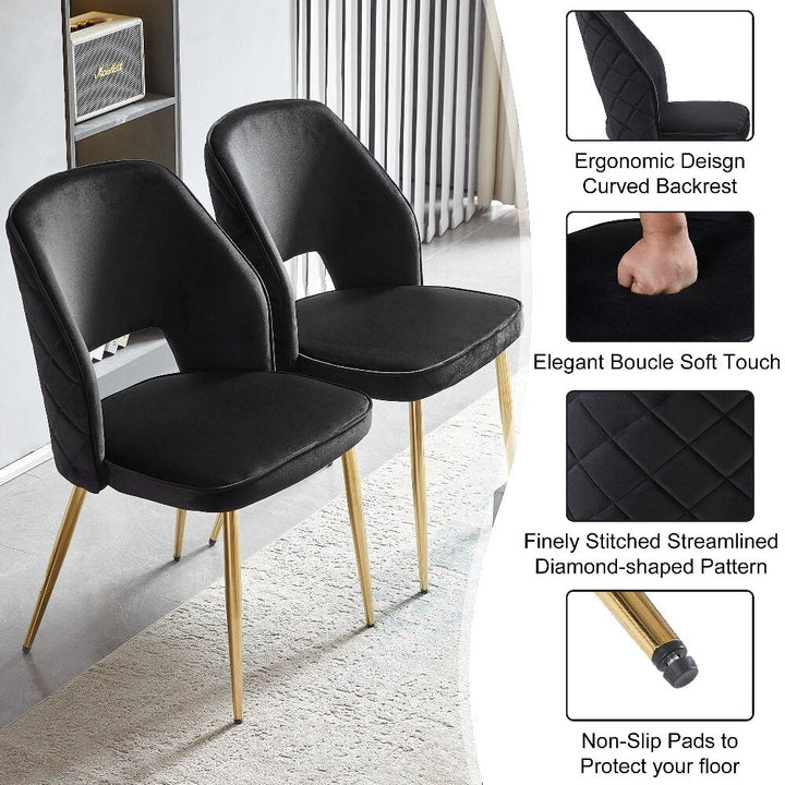 Hommoo Club Guest Chairs,Black Velvet Dining Chairs with Metal Legs and Hollow Back Upholstered Dining Chairs Set of 4 Image 2