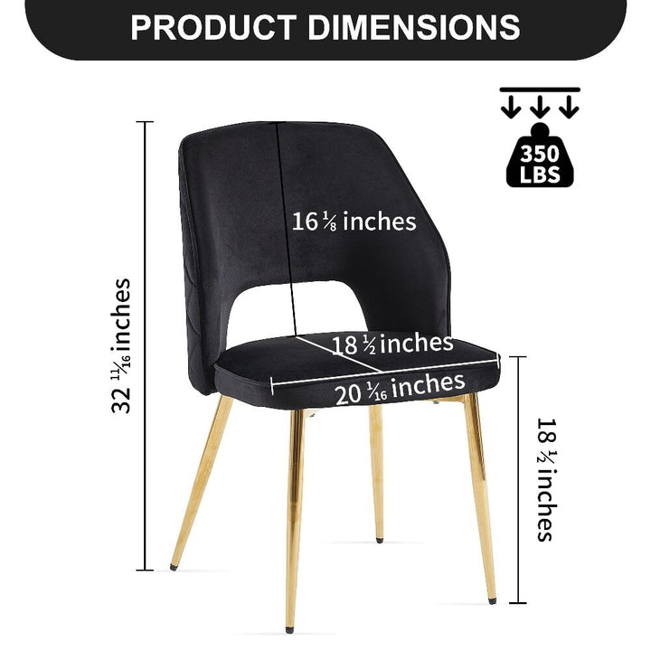 Hommoo Club Guest Chairs,Black Velvet Dining Chairs with Metal Legs and Hollow Back Upholstered Dining Chairs Set of 4 Image 4