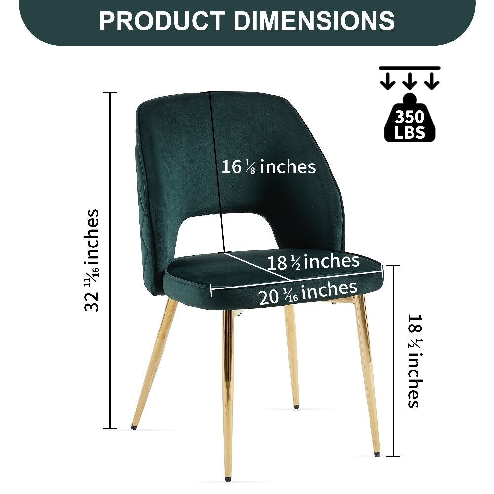 Hommoo Club Guest Chairs,Dark Green Velvet Dining Chairs with Metal Legs and Hollow Back Upholstered Dining Chairs Set Image 2