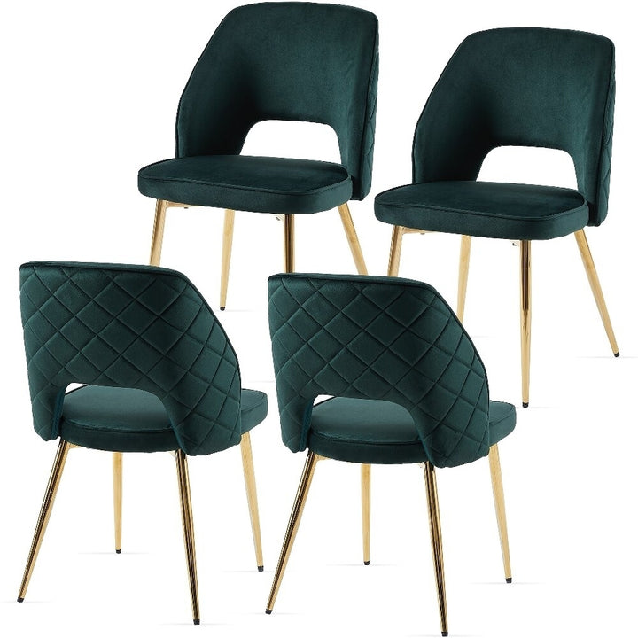 Hommoo Club Guest Chairs,Dark Green Velvet Dining Chairs with Metal Legs and Hollow Back Upholstered Dining Chairs Set Image 3