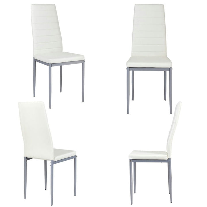 Hommoo Dining Chairs, Kitchen Chairs Trattoria Chairs,4 pcs PVC Leather Dining Side Chairs Elegant Design -White Image 1