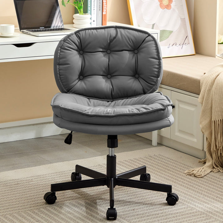 Hommoo Armless-Office Desk Chair with Wheels: PU Leather Cross Legged Wide Chair,Comfortable Adjustable Swivel Computer Image 1