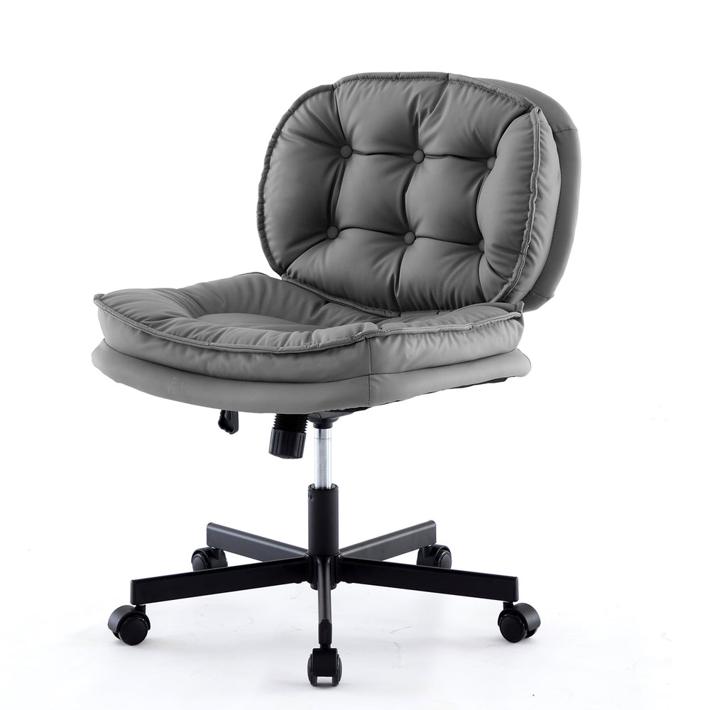 Hommoo Armless-Office Desk Chair with Wheels: PU Leather Cross Legged Wide Chair,Comfortable Adjustable Swivel Computer Image 2