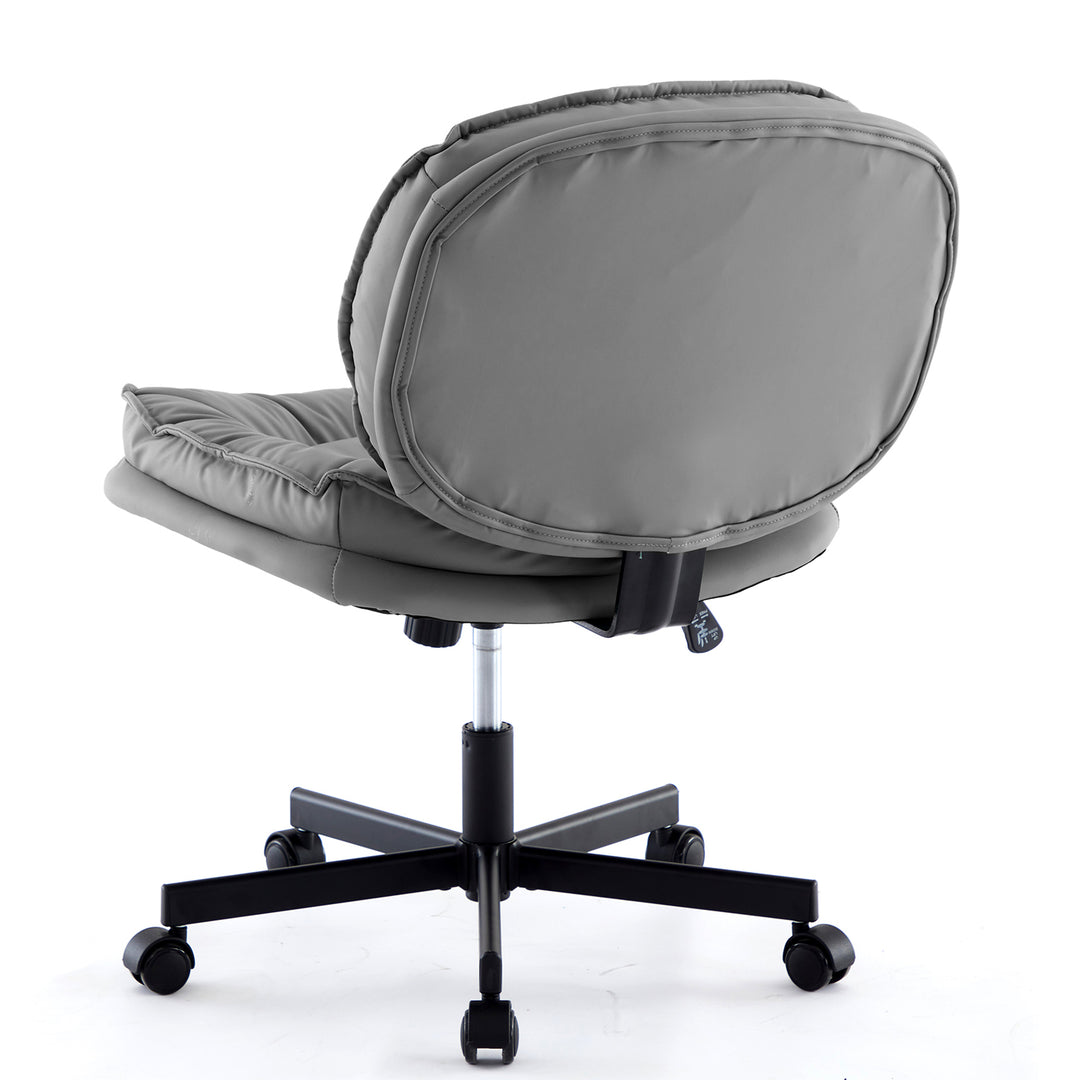 Hommoo Armless-Office Desk Chair with Wheels: PU Leather Cross Legged Wide Chair,Comfortable Adjustable Swivel Computer Image 3