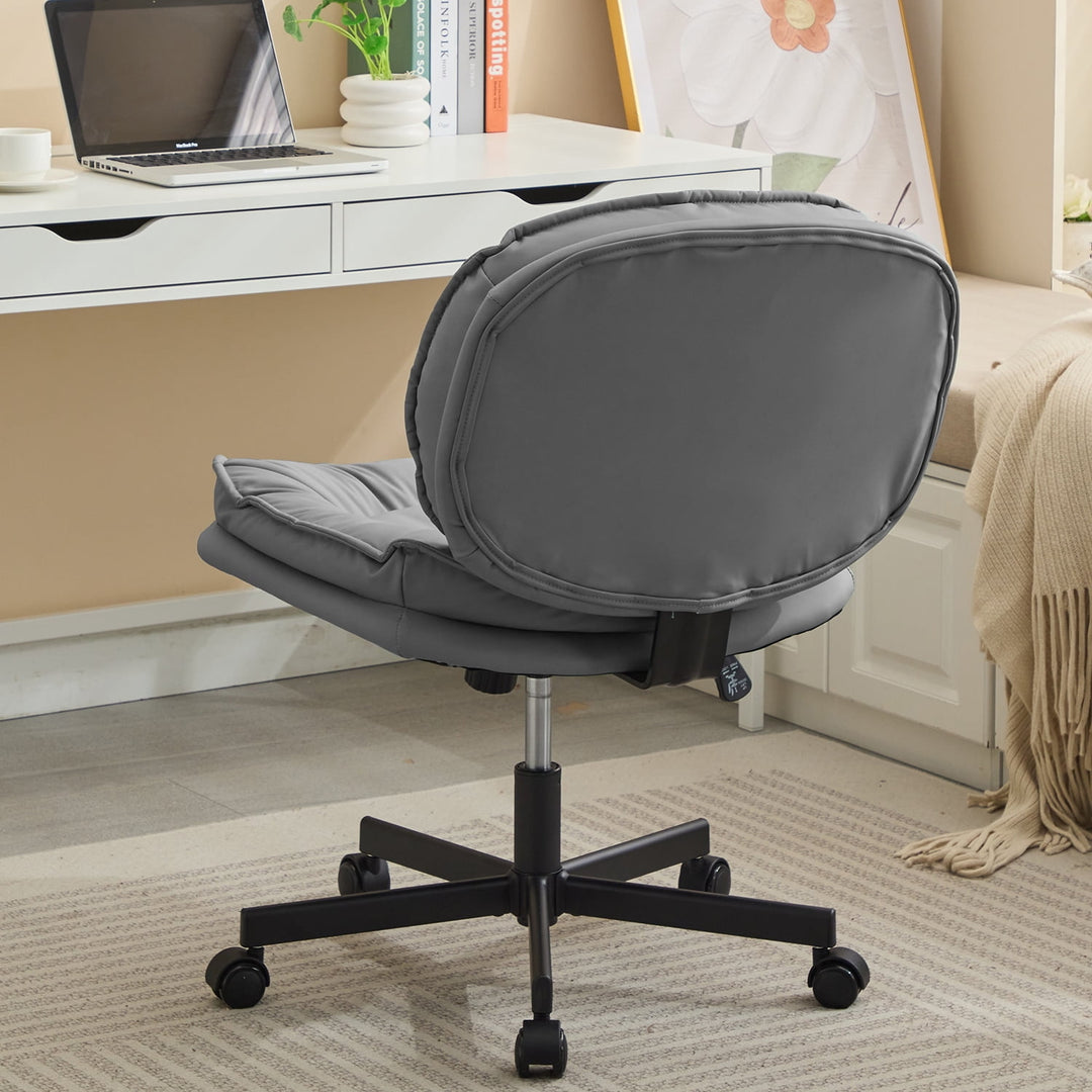 Hommoo Armless-Office Desk Chair with Wheels: PU Leather Cross Legged Wide Chair,Comfortable Adjustable Swivel Computer Image 4