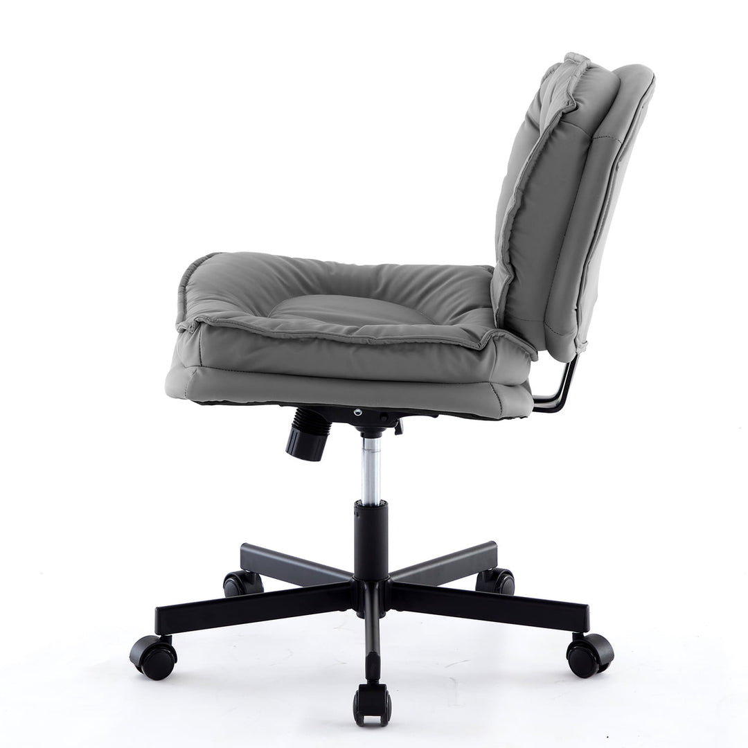 Hommoo Armless-Office Desk Chair with Wheels: PU Leather Cross Legged Wide Chair,Comfortable Adjustable Swivel Computer Image 6