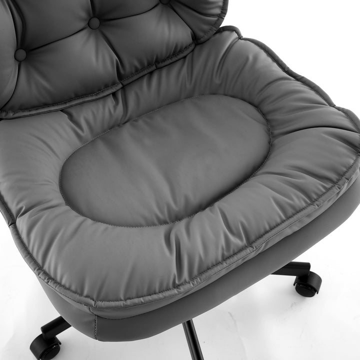 Hommoo Armless-Office Desk Chair with Wheels: PU Leather Cross Legged Wide Chair,Comfortable Adjustable Swivel Computer Image 7