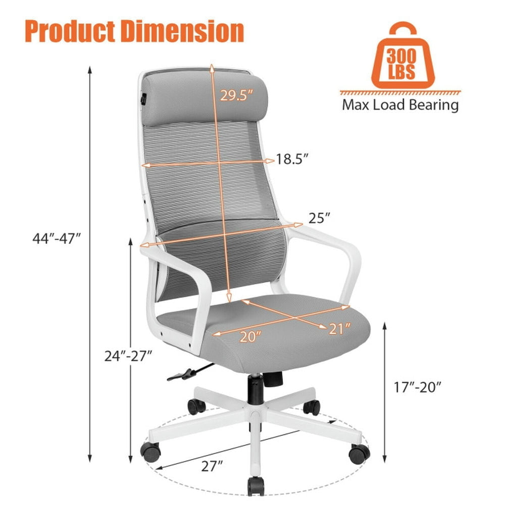 Hommoo Adjustable Mesh Office Chair with Heating Support Headrest-Gray, Home Office Computer Desk Chair Image 2