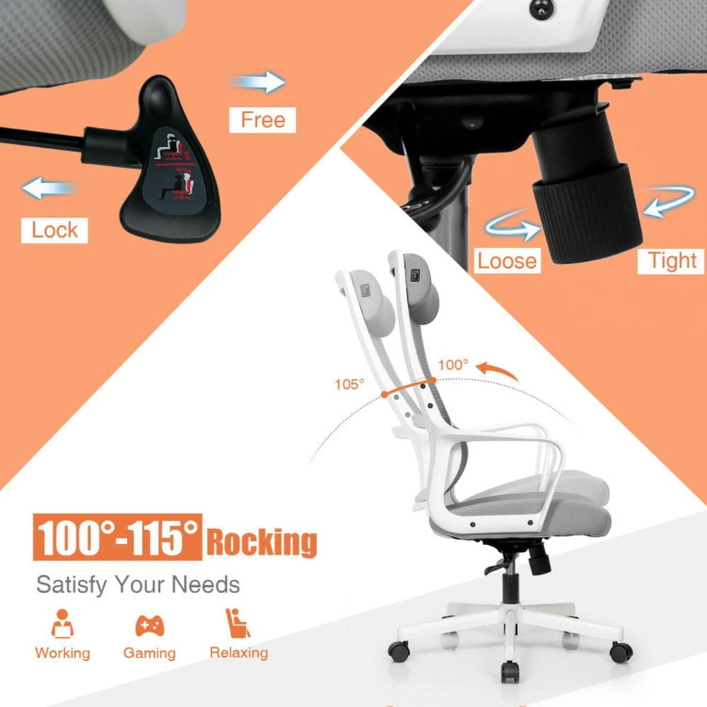 Hommoo Adjustable Mesh Office Chair with Heating Support Headrest-Gray, Home Office Computer Desk Chair Image 3