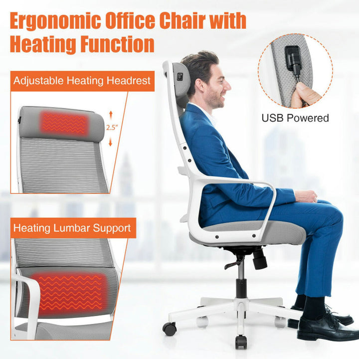 Hommoo Adjustable Mesh Office Chair with Heating Support Headrest-Gray, Home Office Computer Desk Chair Image 5