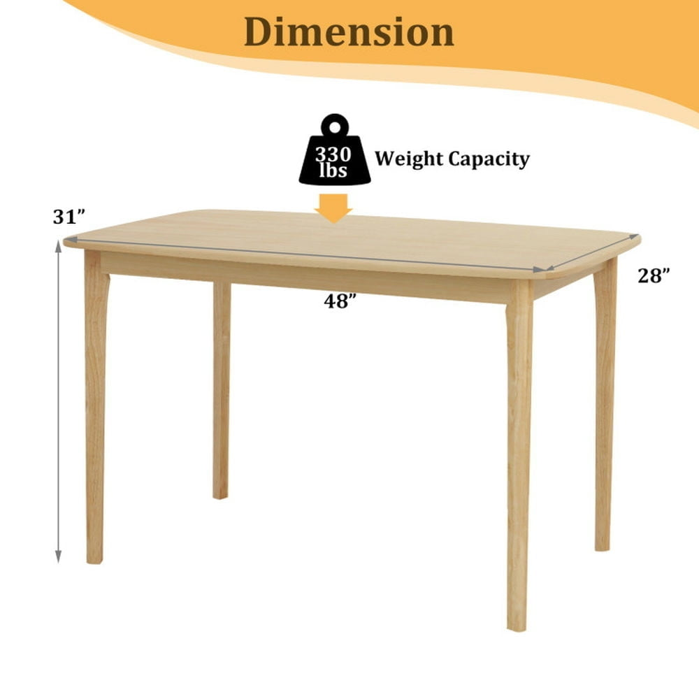 Hommoo 48 Inch Solid Wood Dining Table with Rubber Wood Supporting Legs for Kitchen Dining Room-Natural Image 7