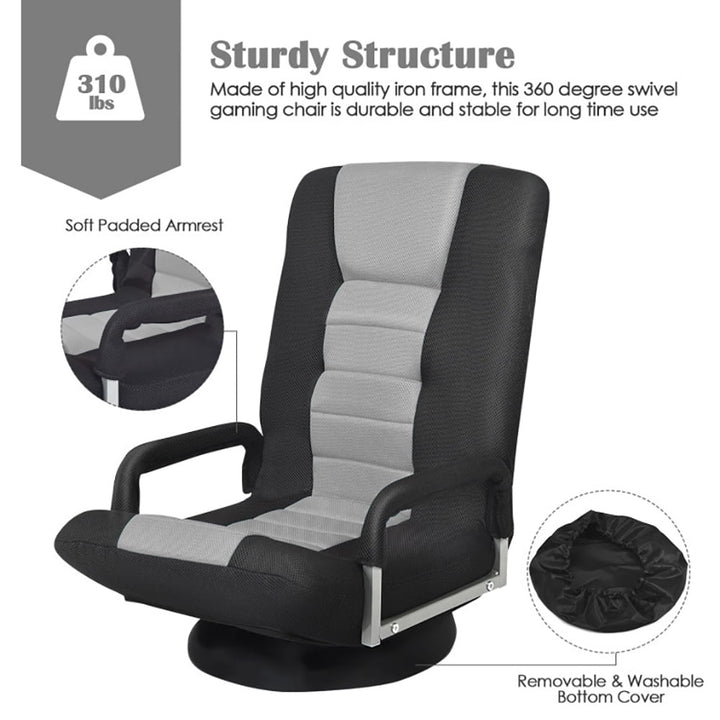 Hommoo Floor Chair, Sofa Chair, Floor Seat,360-Degree Swivel Gaming Floor Chair with Foldable Adjustable Backrest-Gray Image 3