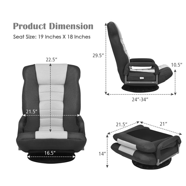 Hommoo Floor Chair, Sofa Chair, Floor Seat,360-Degree Swivel Gaming Floor Chair with Foldable Adjustable Backrest-Gray Image 4