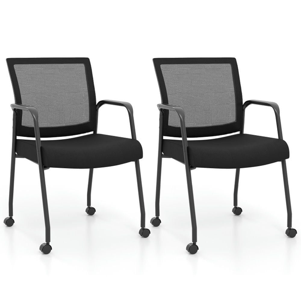 Hommoo Office Guest Chairs,Modern Reception Chair,2 Pieces Office Guest Chairs on Wheels with Metal Frame and Image 1